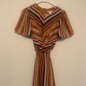 London Times Colorful Striped Bohemian Midi Dress